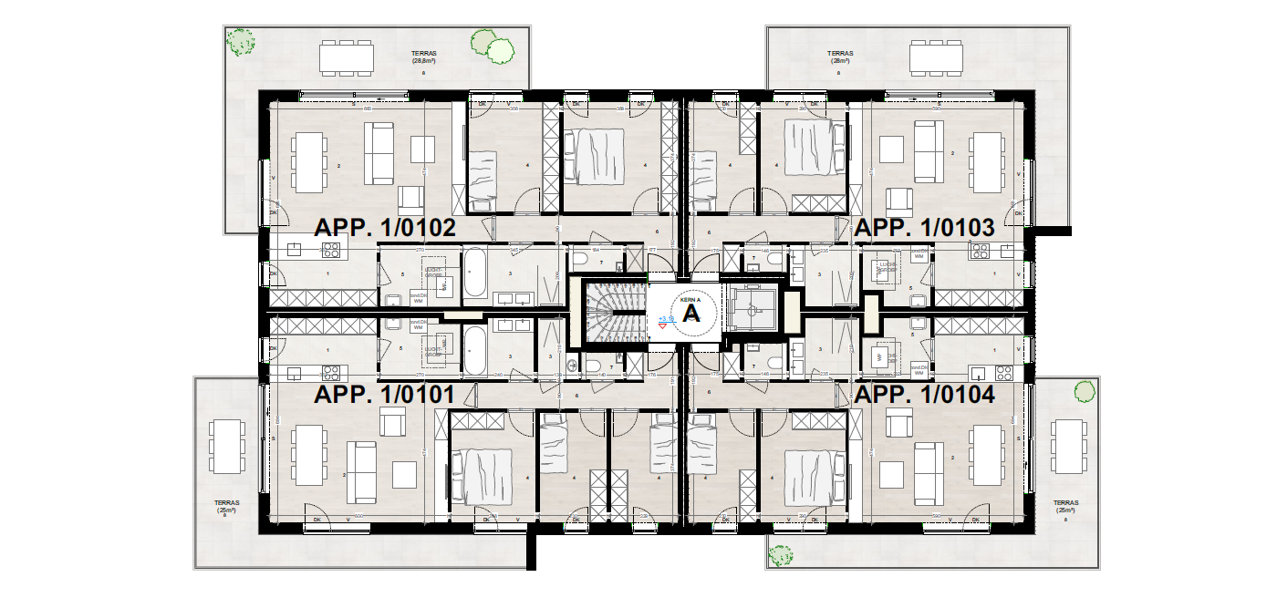 Parkappartement gebouw A Verdieping 1